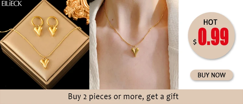 EILIECK 316L Stainless Steel Metal Cuban Chain Neckalces Bracelet Jewelry Set For Women Gold Color Neck Chain Collar Bijoux