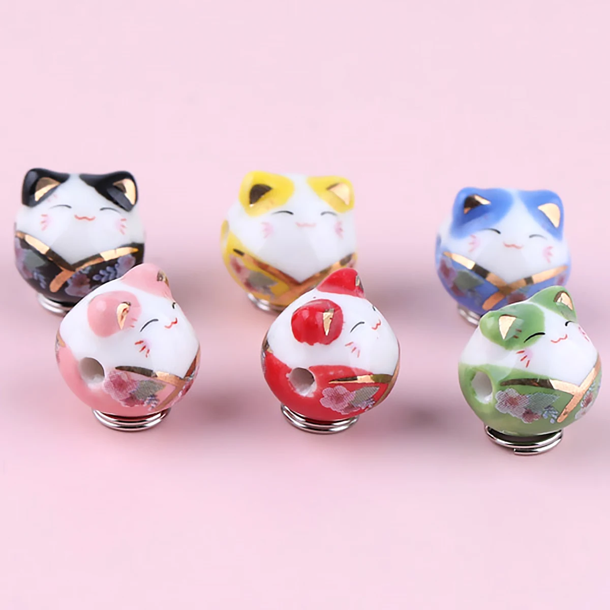 15mm 6pcs Tie Lucky Cat Shape Ceramic Beads For DIY Bracelet Keychain Necklace Gifts Accessories Bead