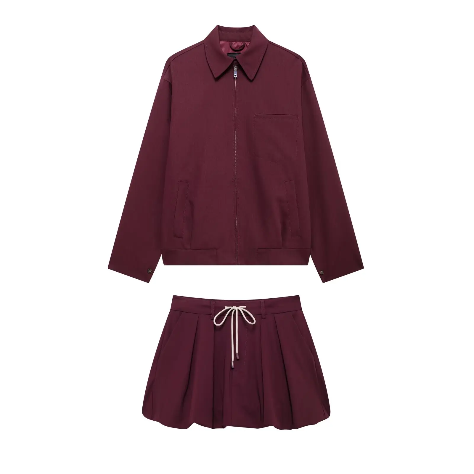 MUJER 2025 Balloon Skirt Sets for Women 2 Pieces Mini Skirt Women's Suits Two Pieces Set Long Sleeve Zipper Jacket Woman Outfit