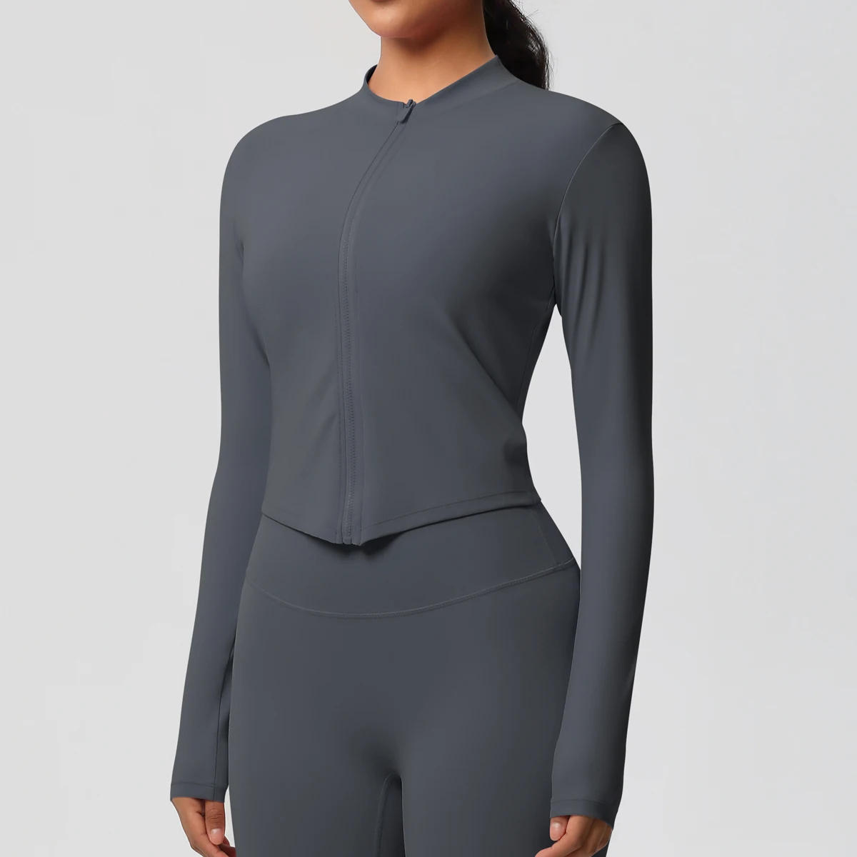 Zipper Jacket Women Crop Top Seamless Yoga Jacket Solid Sports Top Long Sleeve Running Shirts Quick Dry Fitness Gym Sport Wear