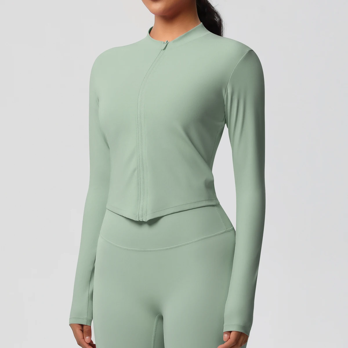 Zipper Jacket Women Crop Top Seamless Yoga Jacket Solid Sports Top Long Sleeve Running Shirts Quick Dry Fitness Gym Sport Wear