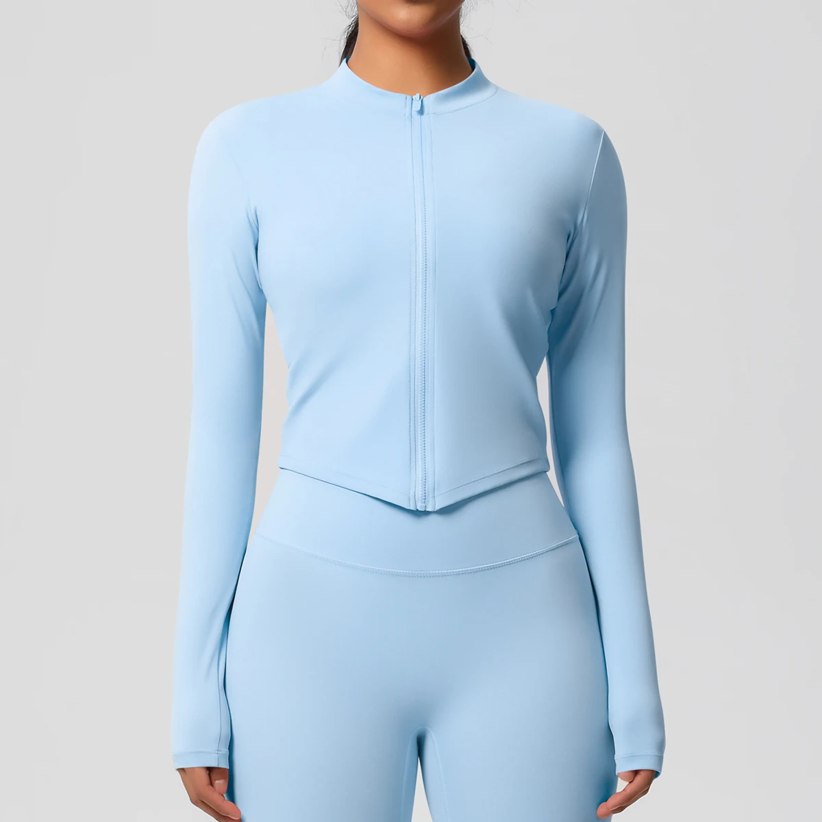 Zipper Jacket Women Crop Top Seamless Yoga Jacket Solid Sports Top Long Sleeve Running Shirts Quick Dry Fitness Gym Sport Wear