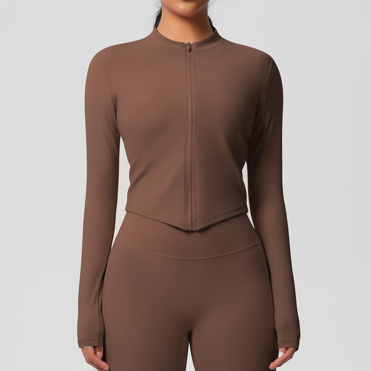 Zipper Jacket Women Crop Top Seamless Yoga Jacket Solid Sports Top Long Sleeve Running Shirts Quick Dry Fitness Gym Sport Wear