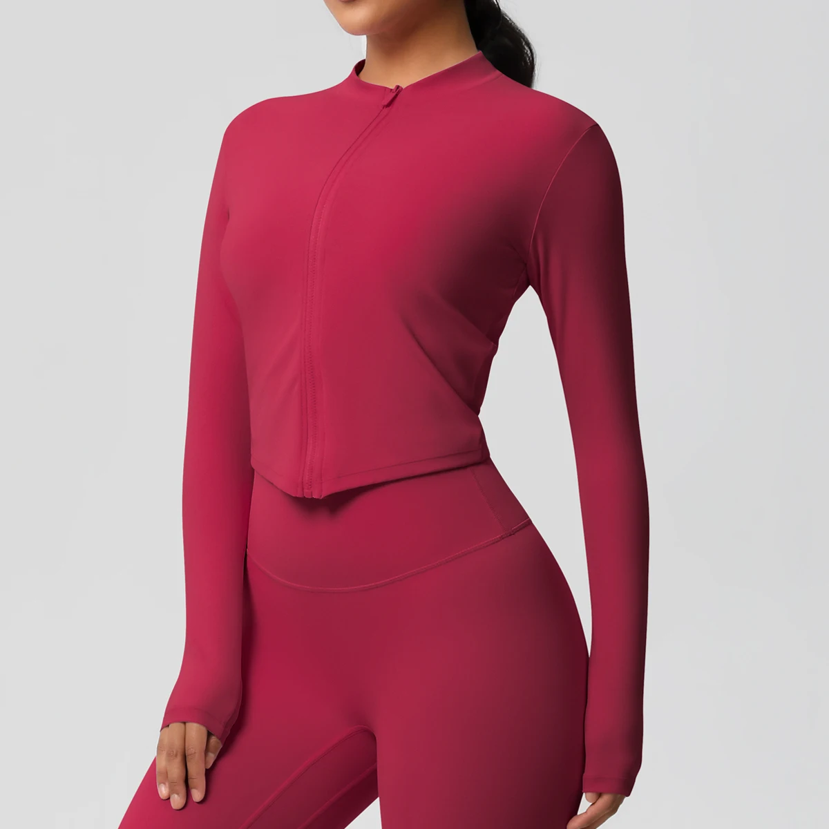 Zipper Jacket Women Crop Top Seamless Yoga Jacket Solid Sports Top Long Sleeve Running Shirts Quick Dry Fitness Gym Sport Wear