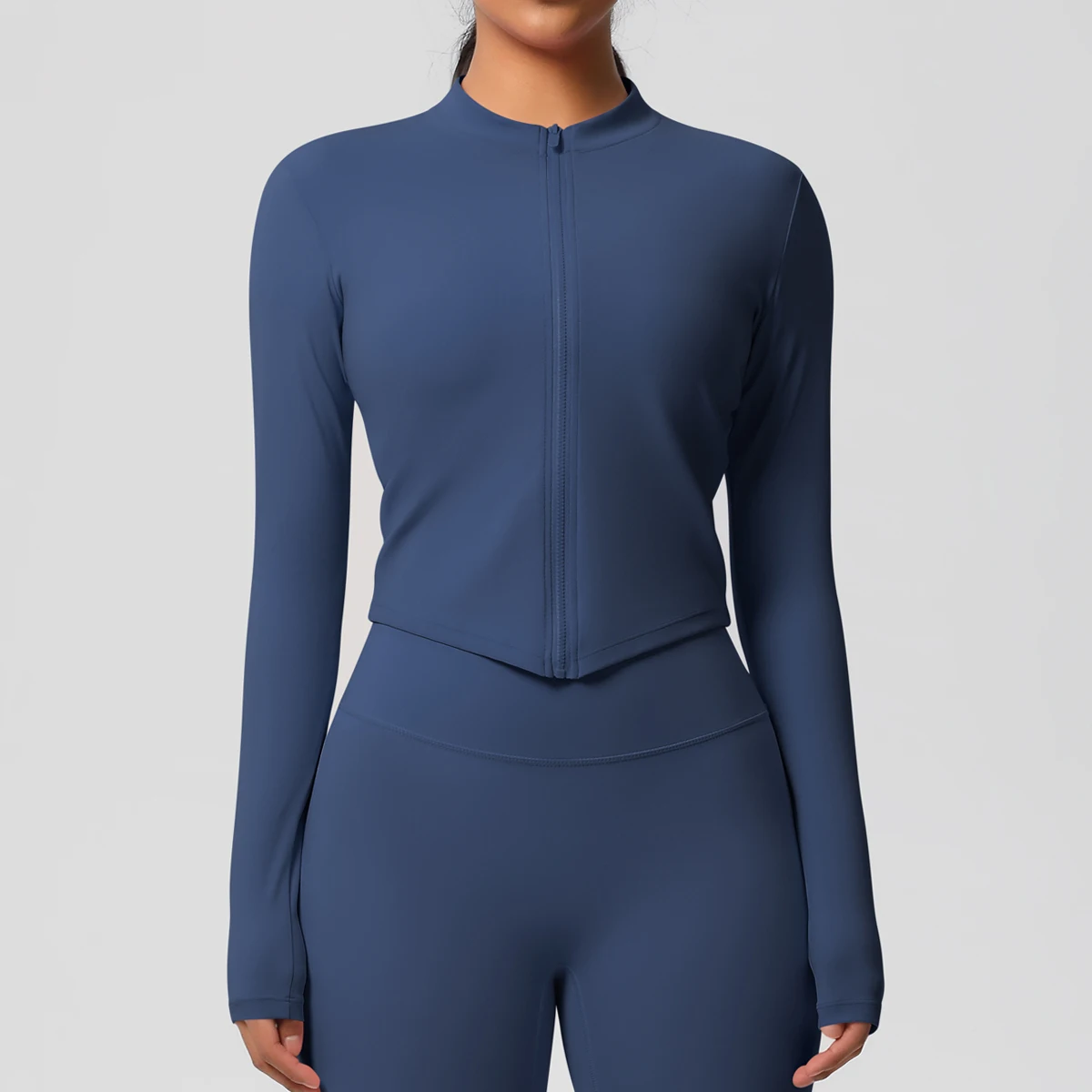 Zipper Jacket Women Crop Top Seamless Yoga Jacket Solid Sports Top Long Sleeve Running Shirts Quick Dry Fitness Gym Sport Wear