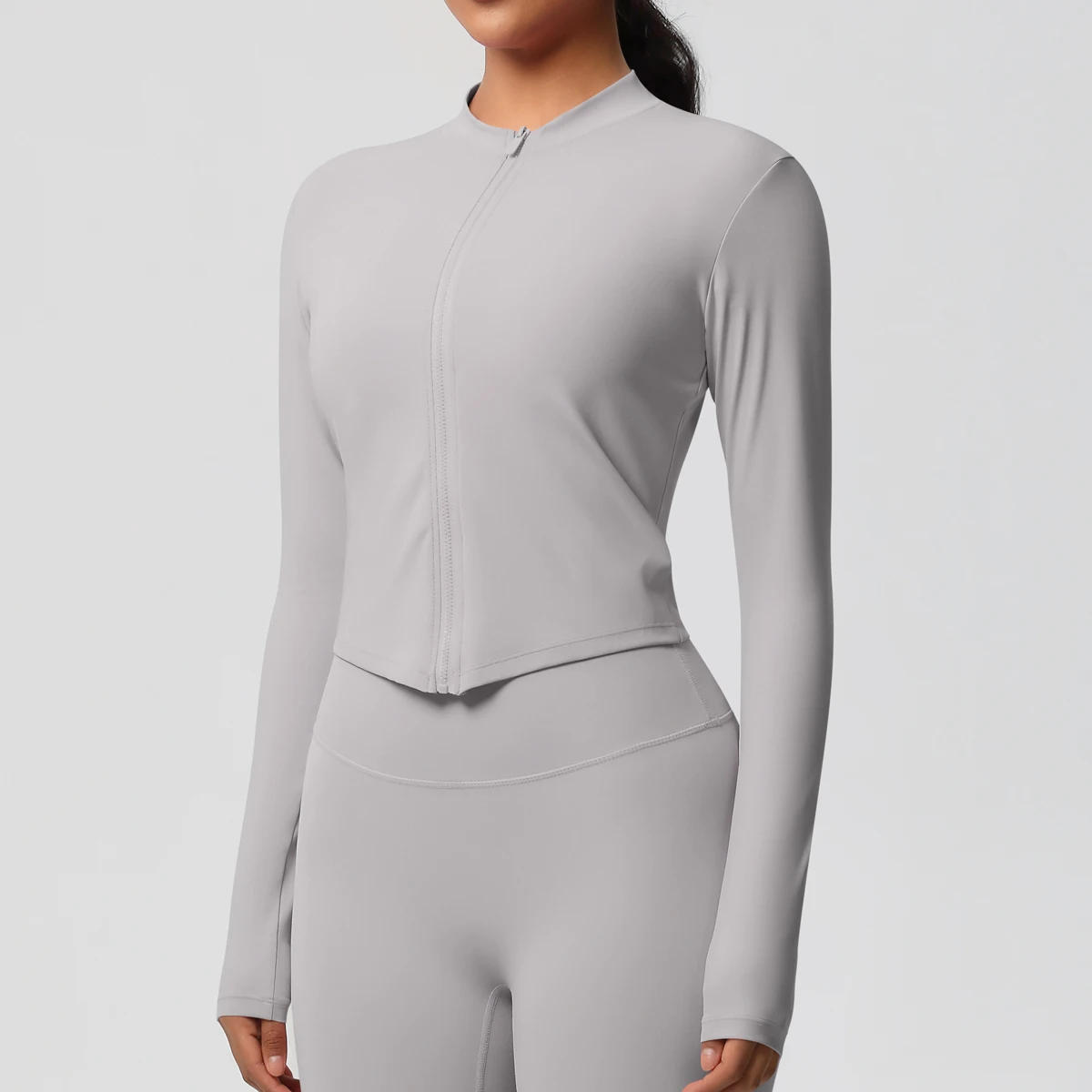Zipper Jacket Women Crop Top Seamless Yoga Jacket Solid Sports Top Long Sleeve Running Shirts Quick Dry Fitness Gym Sport Wear