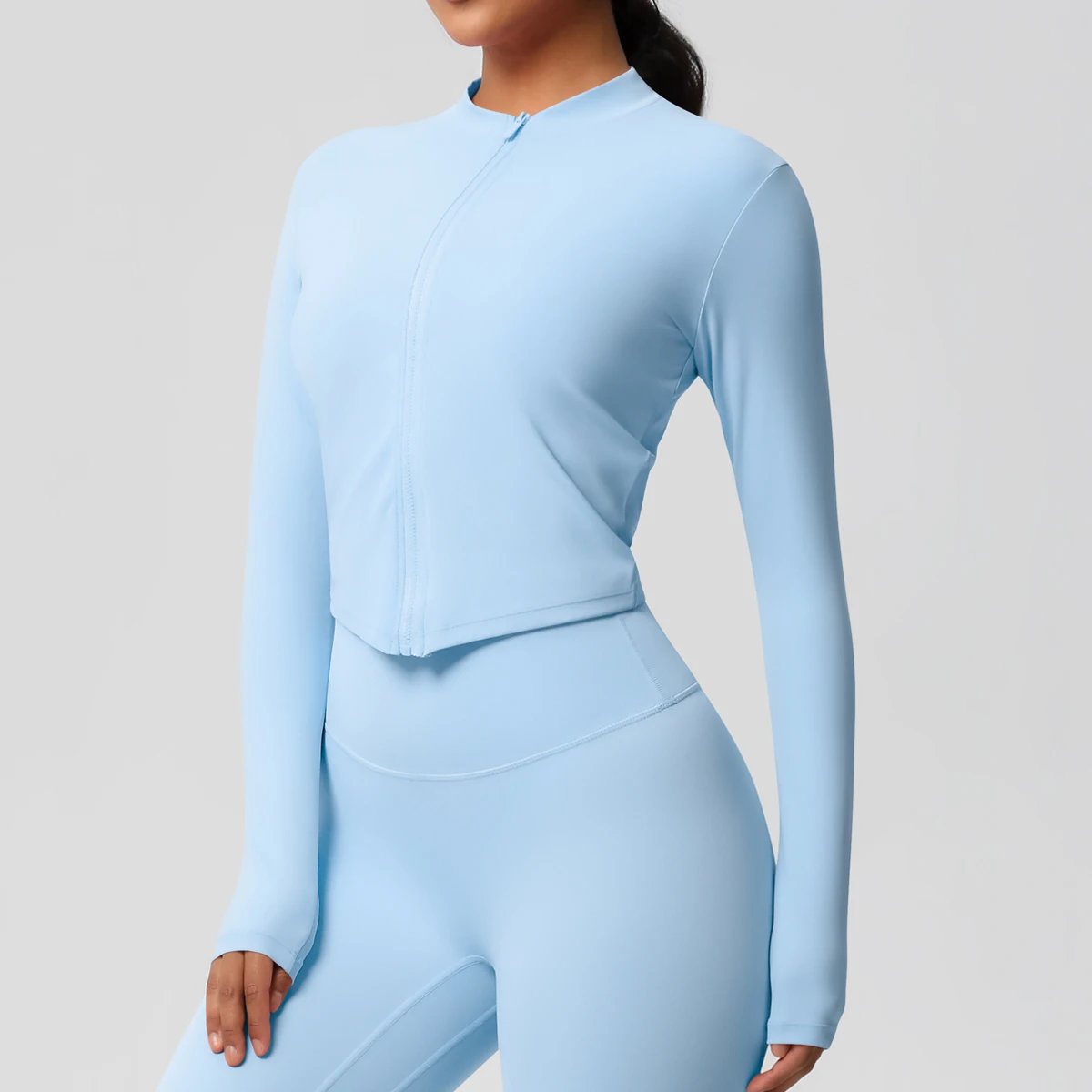 Zipper Jacket Women Crop Top Seamless Yoga Jacket Solid Sports Top Long Sleeve Running Shirts Quick Dry Fitness Gym Sport Wear