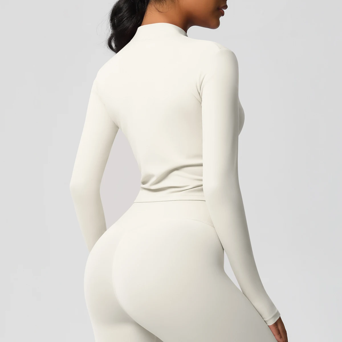 Zipper Jacket Women Crop Top Seamless Yoga Jacket Solid Sports Top Long Sleeve Running Shirts Quick Dry Fitness Gym Sport Wear