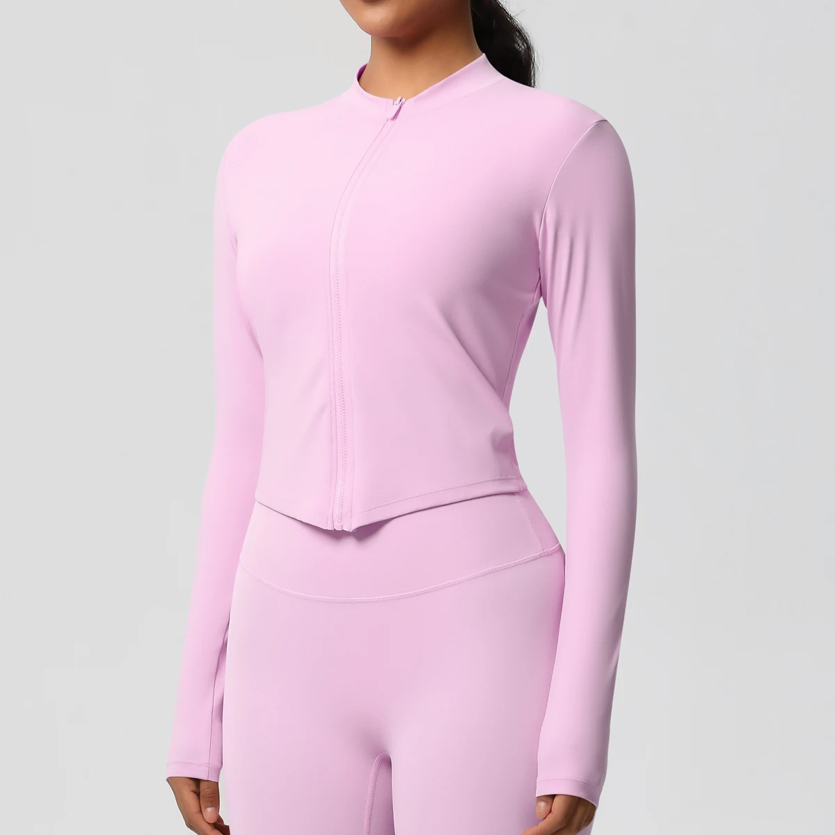 Zipper Jacket Women Crop Top Seamless Yoga Jacket Solid Sports Top Long Sleeve Running Shirts Quick Dry Fitness Gym Sport Wear