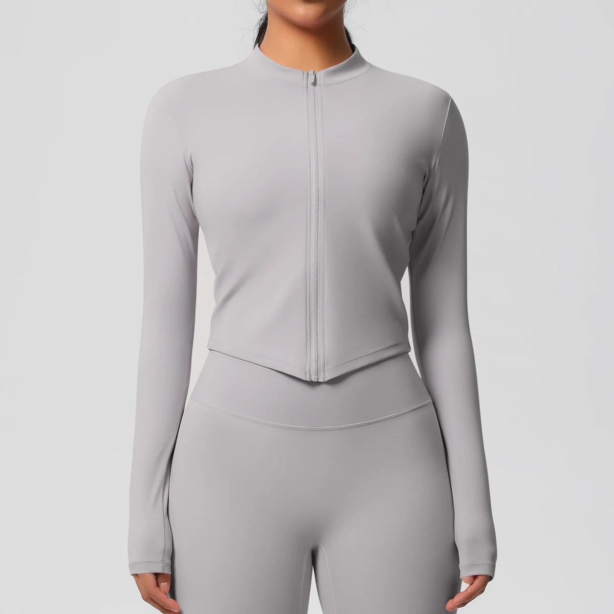 Zipper Jacket Women Crop Top Seamless Yoga Jacket Solid Sports Top Long Sleeve Running Shirts Quick Dry Fitness Gym Sport Wear