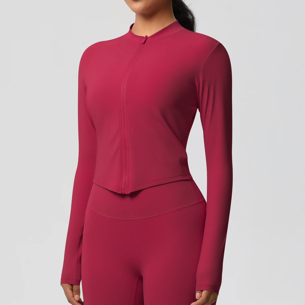 Zipper Jacket Women Crop Top Seamless Yoga Jacket Solid Sports Top Long Sleeve Running Shirts Quick Dry Fitness Gym Sport Wear