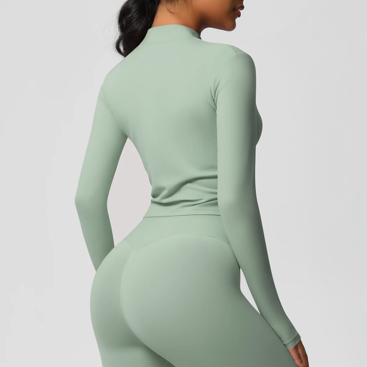 Zipper Jacket Women Crop Top Seamless Yoga Jacket Solid Sports Top Long Sleeve Running Shirts Quick Dry Fitness Gym Sport Wear