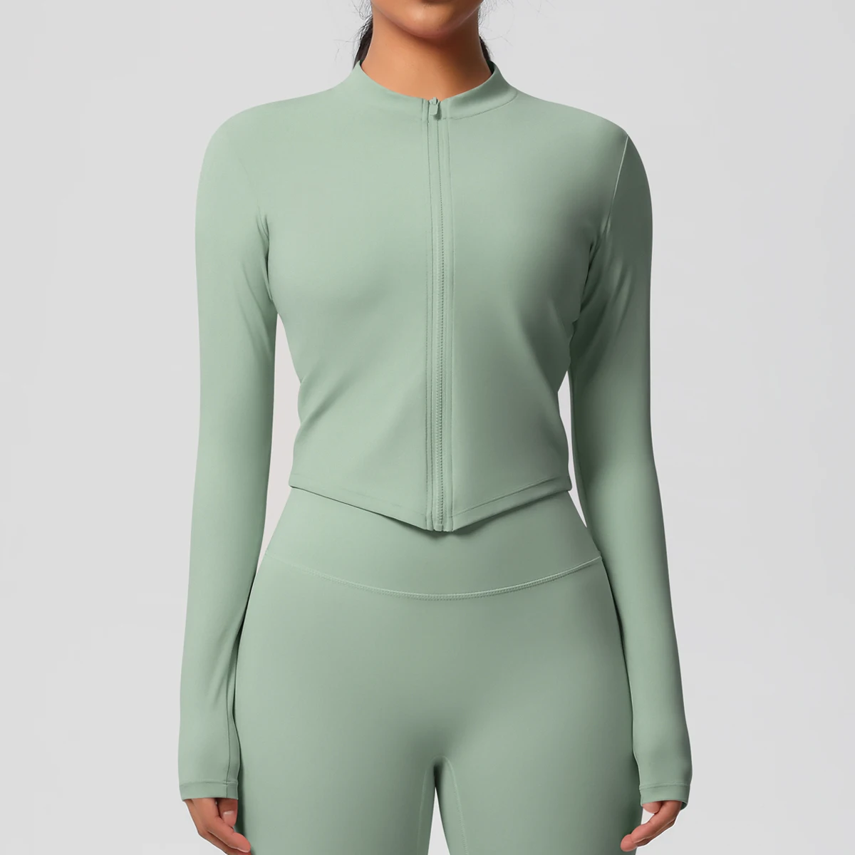 Zipper Jacket Women Crop Top Seamless Yoga Jacket Solid Sports Top Long Sleeve Running Shirts Quick Dry Fitness Gym Sport Wear