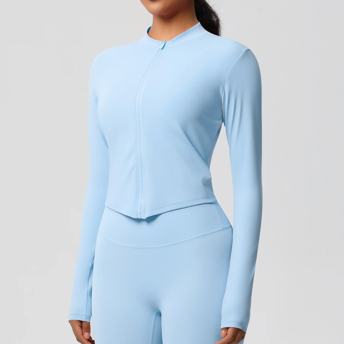 Zipper Jacket Women Crop Top Seamless Yoga Jacket Solid Sports Top Long Sleeve Running Shirts Quick Dry Fitness Gym Sport Wear