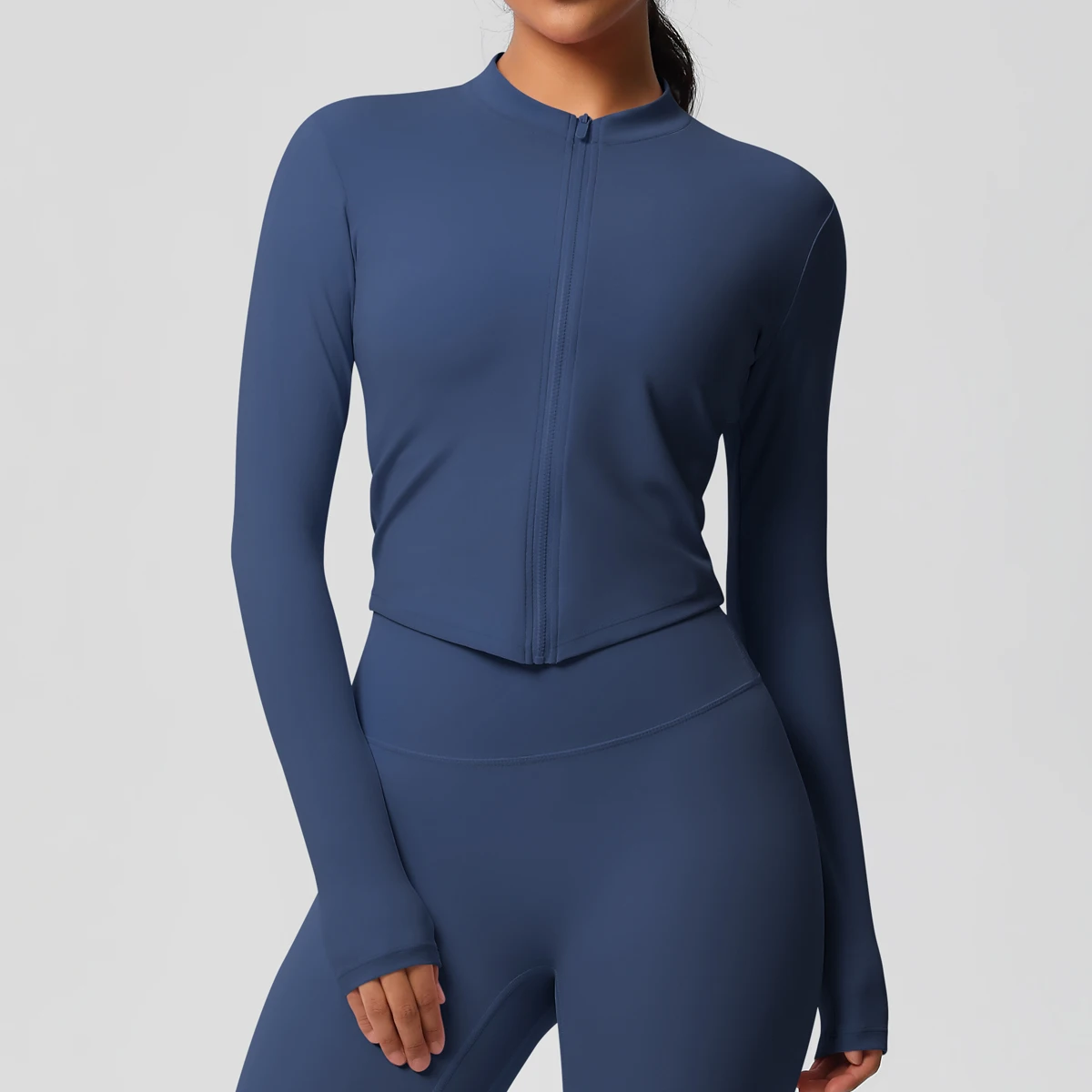 Zipper Jacket Women Crop Top Seamless Yoga Jacket Solid Sports Top Long Sleeve Running Shirts Quick Dry Fitness Gym Sport Wear