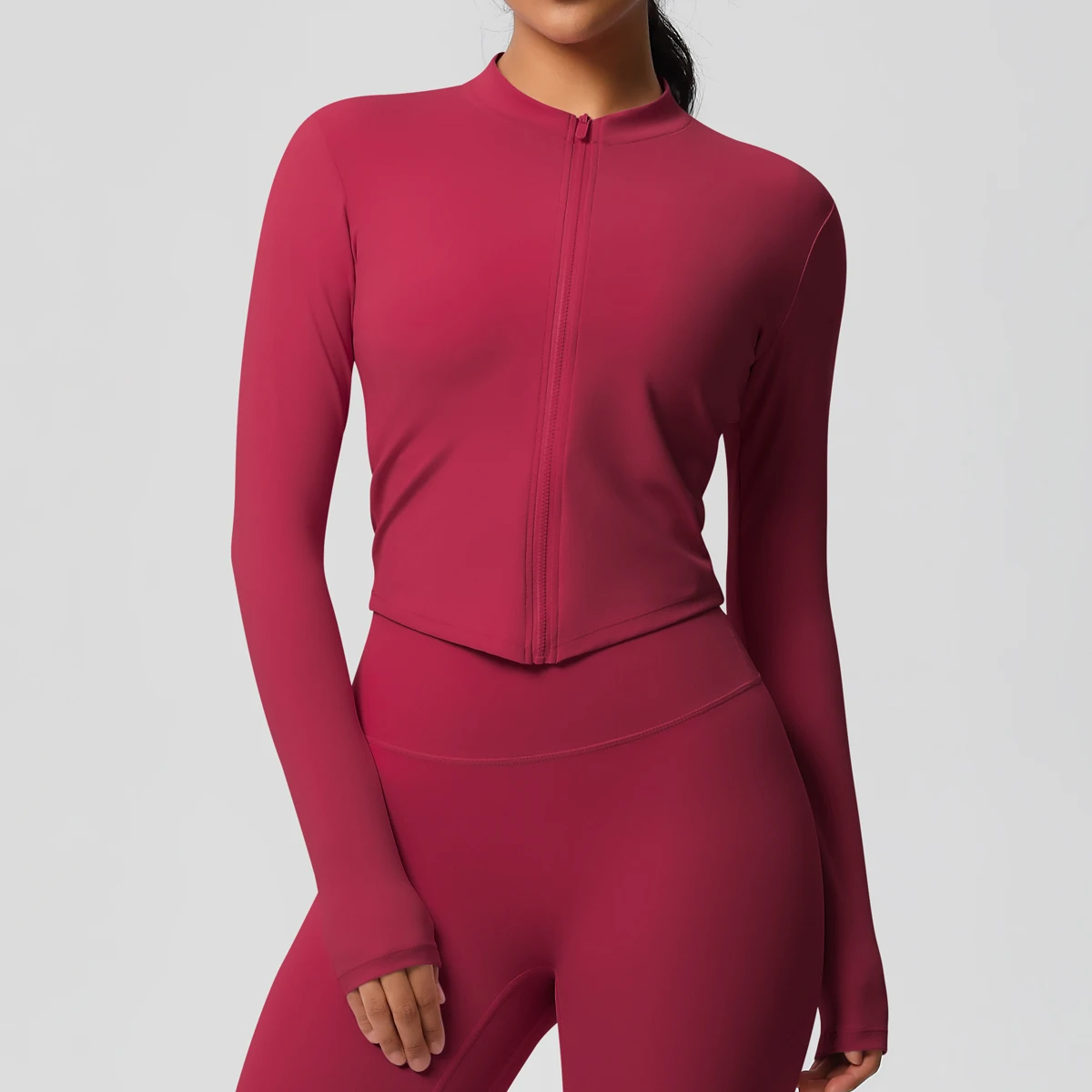 Zipper Jacket Women Crop Top Seamless Yoga Jacket Solid Sports Top Long Sleeve Running Shirts Quick Dry Fitness Gym Sport Wear