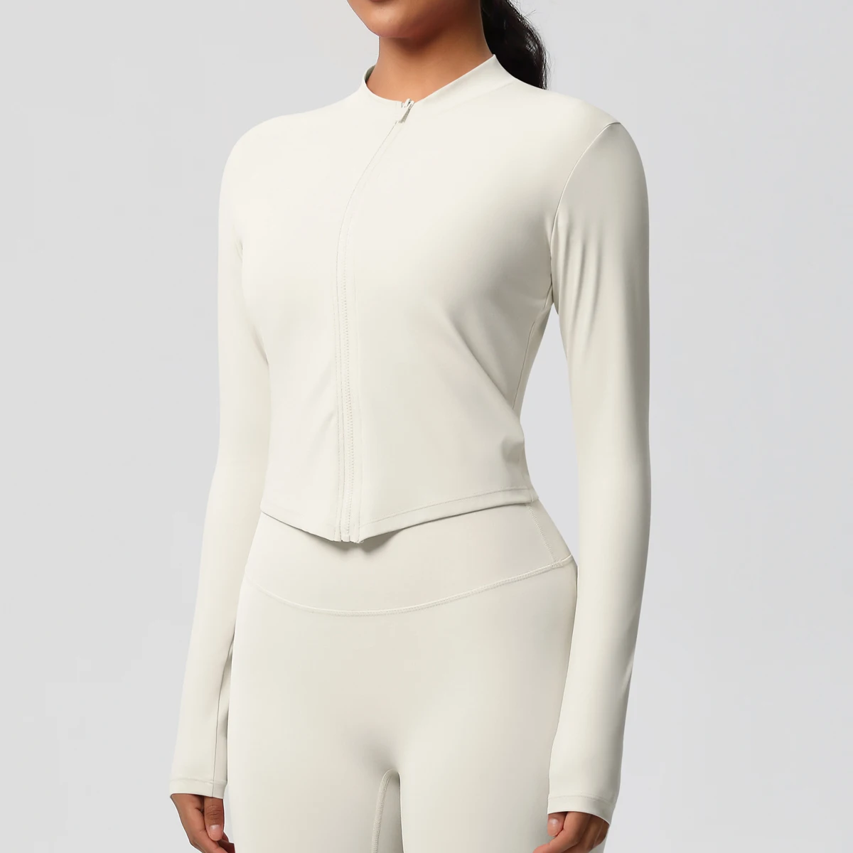 Zipper Jacket Women Crop Top Seamless Yoga Jacket Solid Sports Top Long Sleeve Running Shirts Quick Dry Fitness Gym Sport Wear