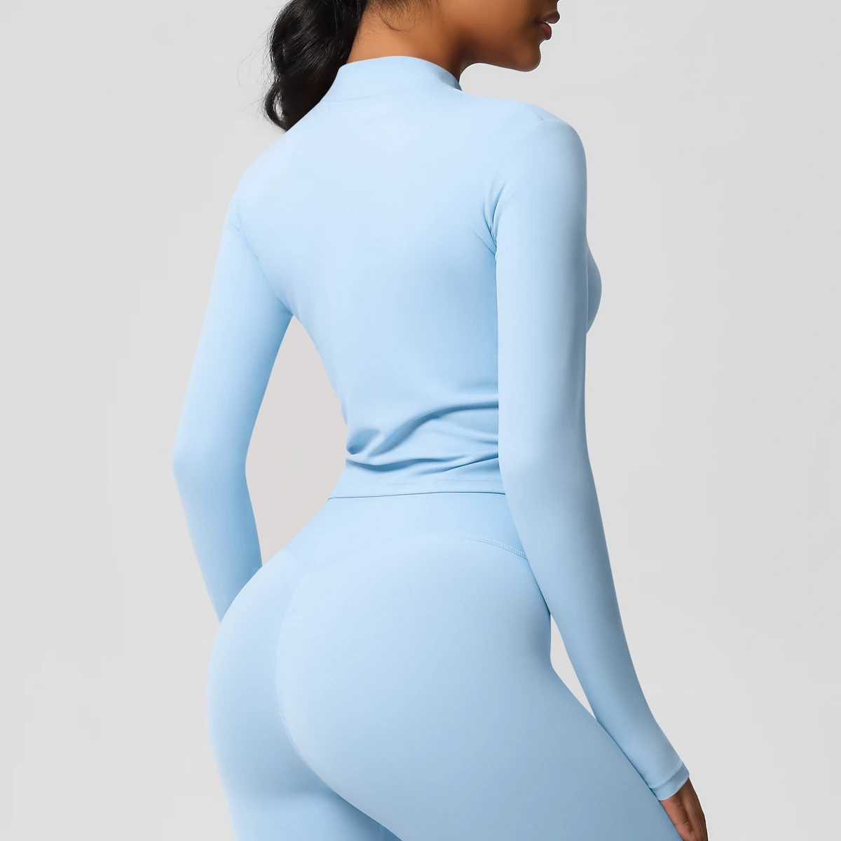 Zipper Jacket Women Crop Top Seamless Yoga Jacket Solid Sports Top Long Sleeve Running Shirts Quick Dry Fitness Gym Sport Wear