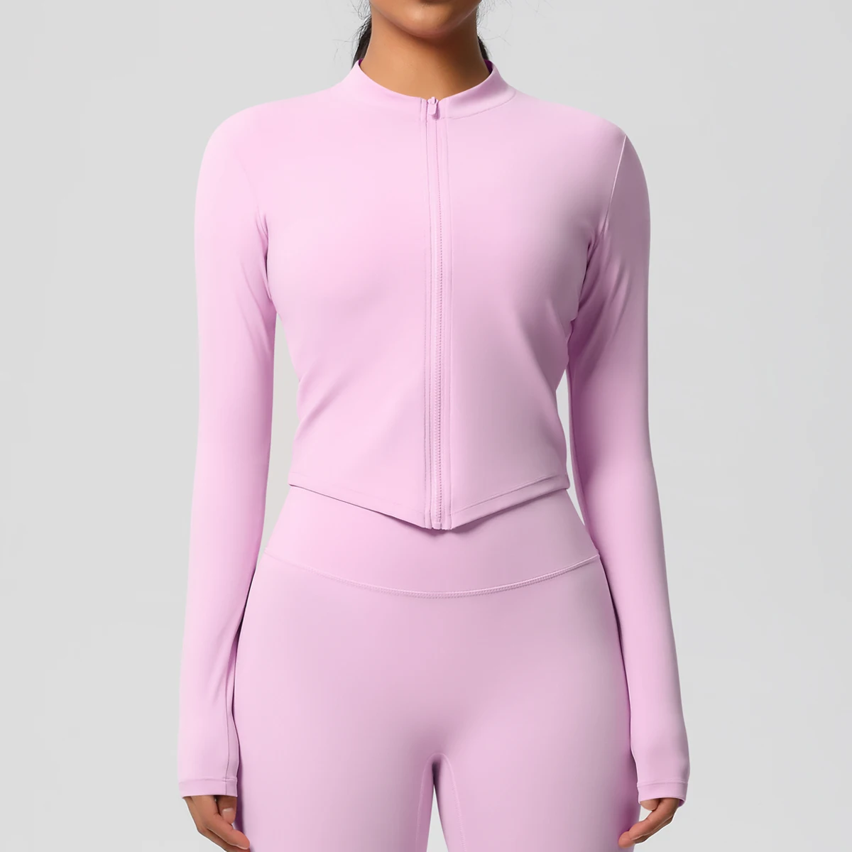 Zipper Jacket Women Crop Top Seamless Yoga Jacket Solid Sports Top Long Sleeve Running Shirts Quick Dry Fitness Gym Sport Wear