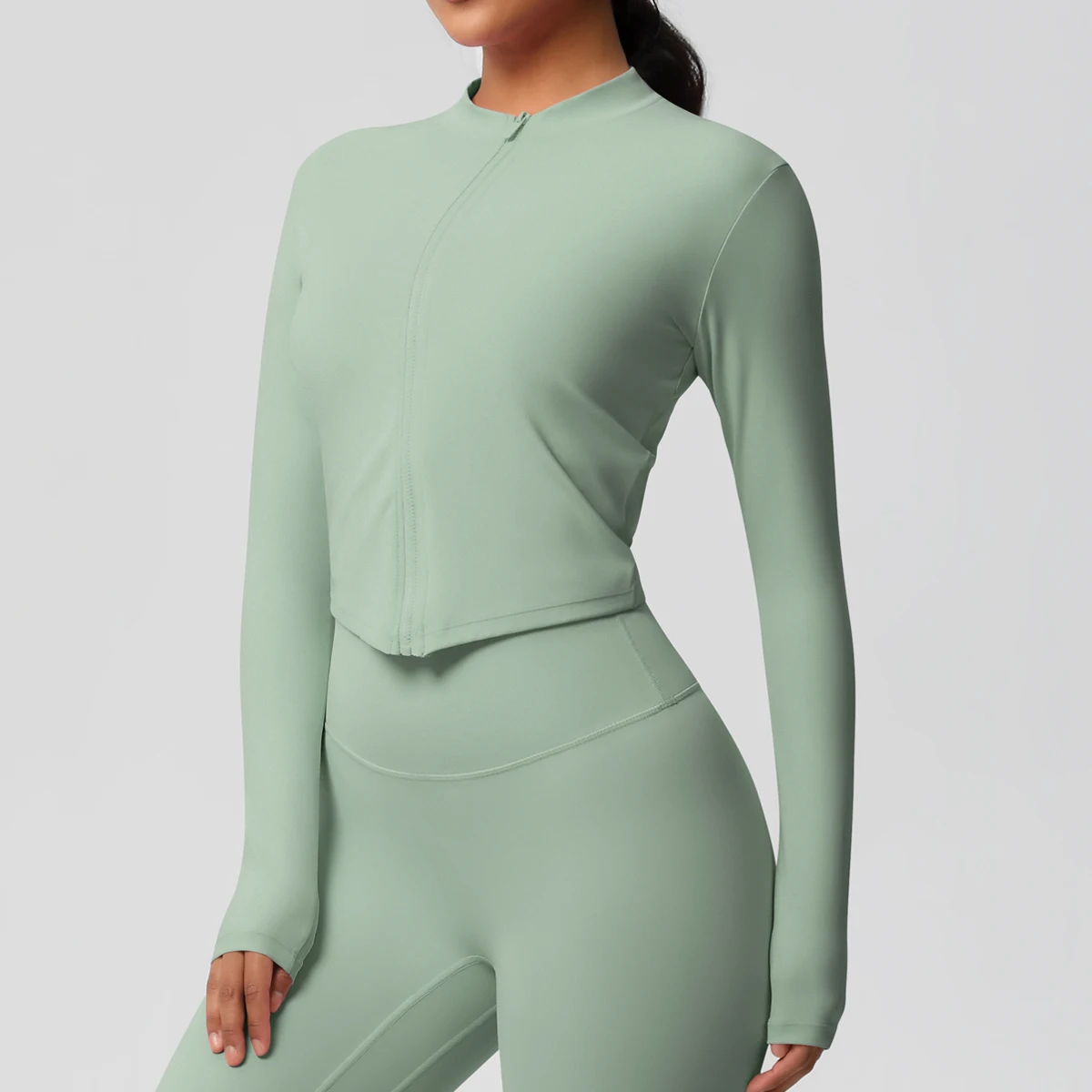 Zipper Jacket Women Crop Top Seamless Yoga Jacket Solid Sports Top Long Sleeve Running Shirts Quick Dry Fitness Gym Sport Wear