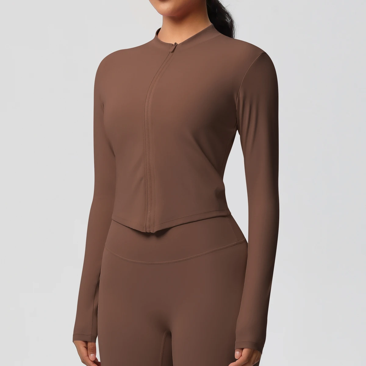 Zipper Jacket Women Crop Top Seamless Yoga Jacket Solid Sports Top Long Sleeve Running Shirts Quick Dry Fitness Gym Sport Wear