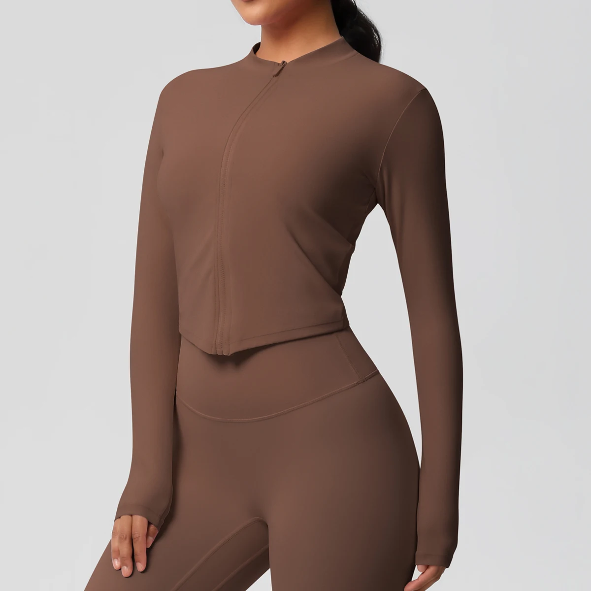 Zipper Jacket Women Crop Top Seamless Yoga Jacket Solid Sports Top Long Sleeve Running Shirts Quick Dry Fitness Gym Sport Wear
