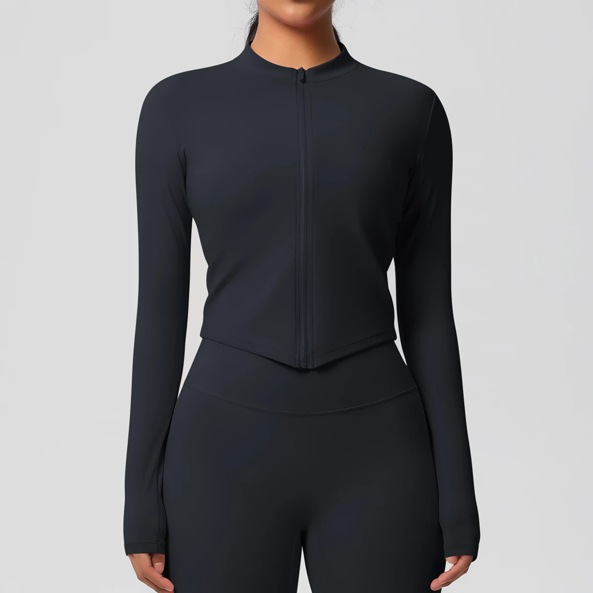 Zipper Jacket Women Crop Top Seamless Yoga Jacket Solid Sports Top Long Sleeve Running Shirts Quick Dry Fitness Gym Sport Wear