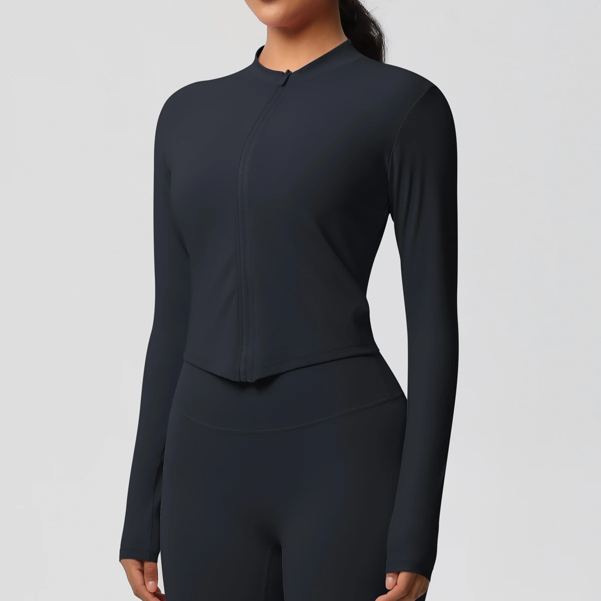 Zipper Jacket Women Crop Top Seamless Yoga Jacket Solid Sports Top Long Sleeve Running Shirts Quick Dry Fitness Gym Sport Wear