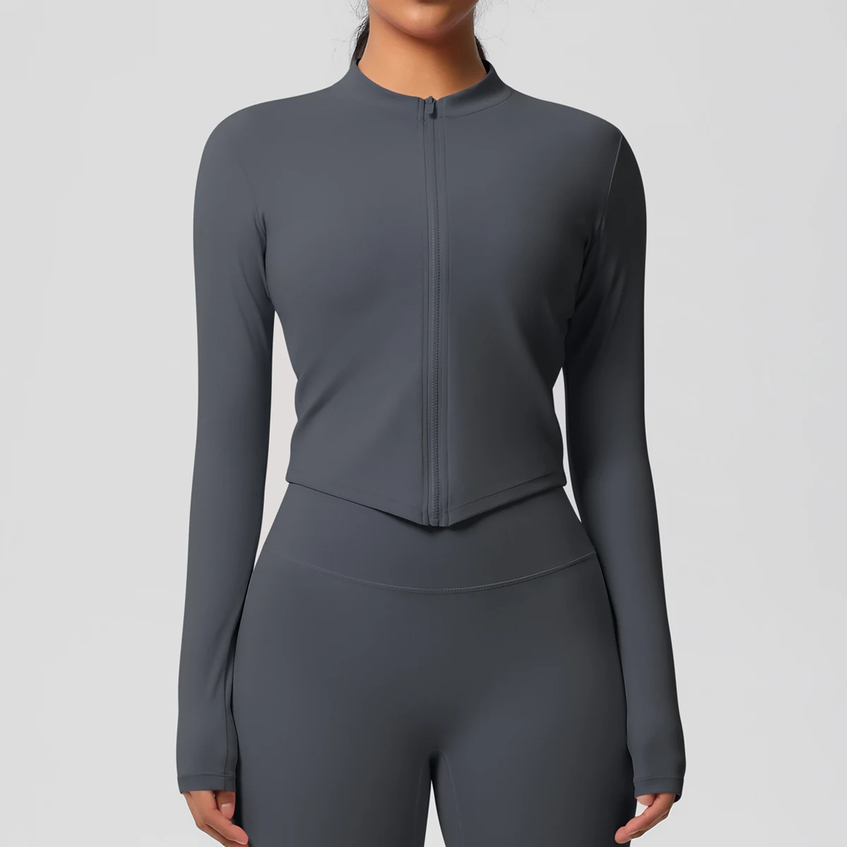 Zipper Jacket Women Crop Top Seamless Yoga Jacket Solid Sports Top Long Sleeve Running Shirts Quick Dry Fitness Gym Sport Wear