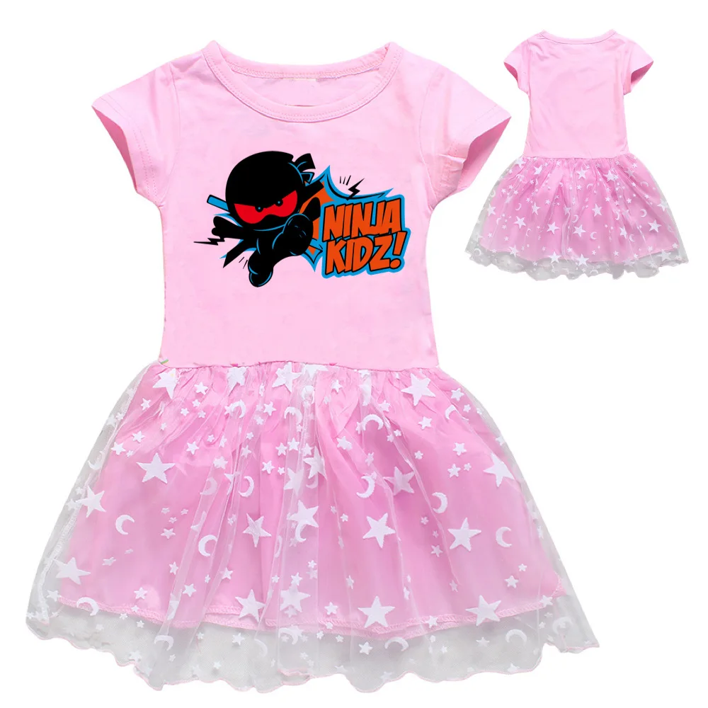 Ninja Kidz Kids Dress New Children Clothing for Girls Short Sleeve Cartoon Birthday Party Princess Dresses Summer Girls Dres