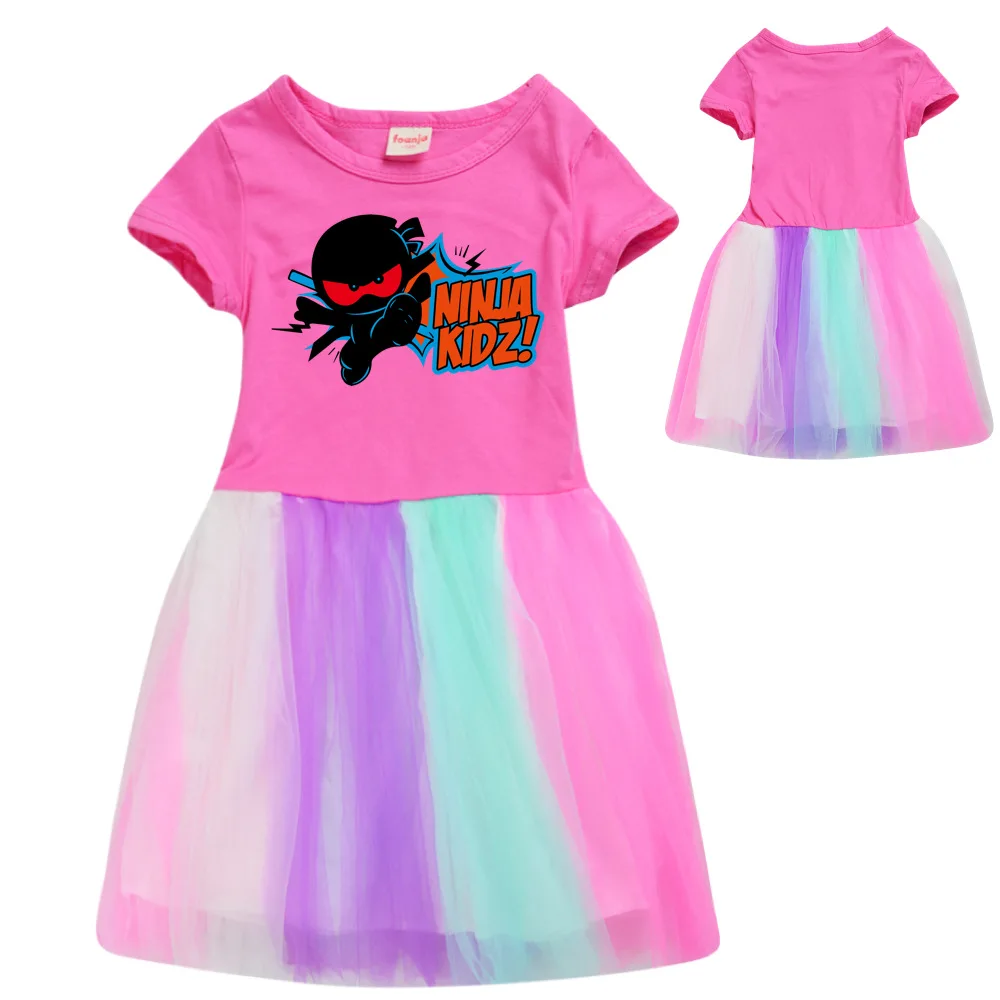 Ninja Kidz Kids Dress New Children Clothing for Girls Short Sleeve Cartoon Birthday Party Princess Dresses Summer Girls Dres