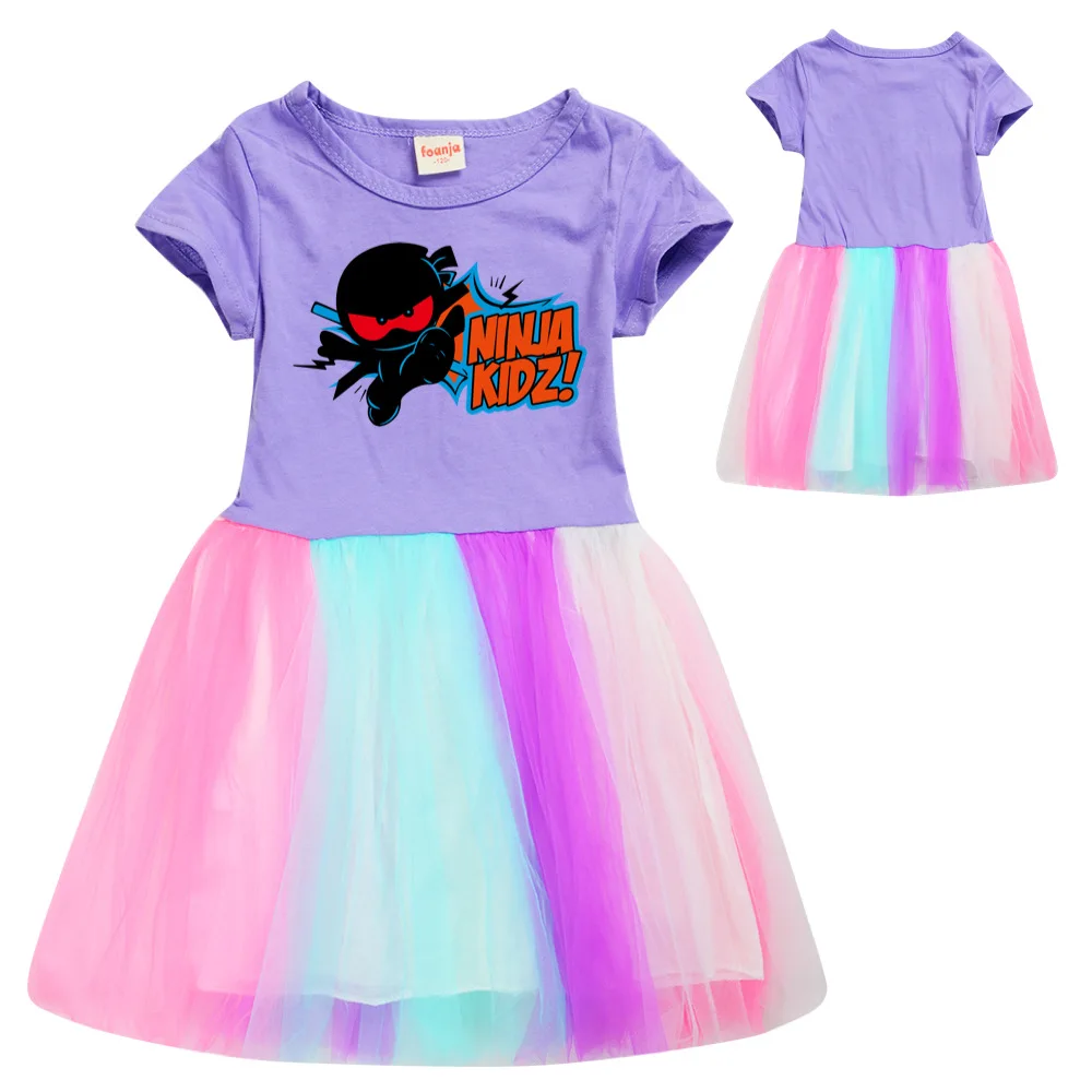Ninja Kidz Kids Dress New Children Clothing for Girls Short Sleeve Cartoon Birthday Party Princess Dresses Summer Girls Dres