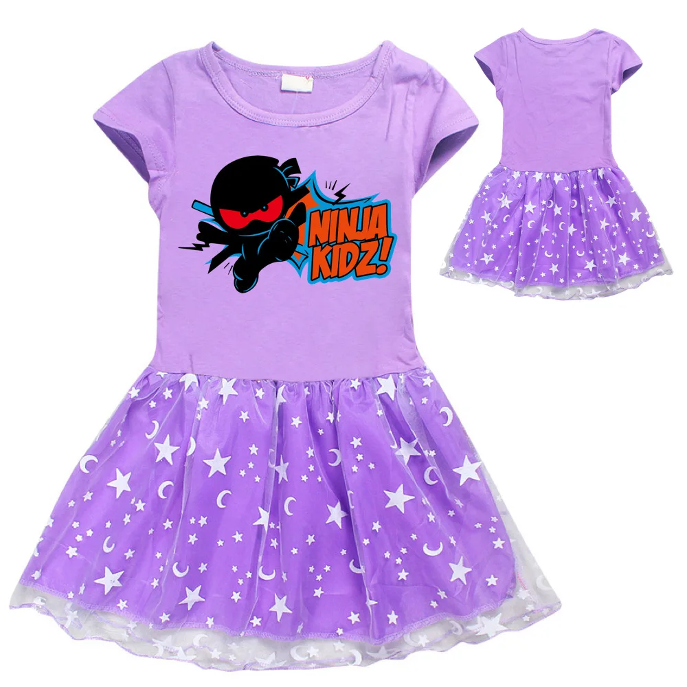 Ninja Kidz Kids Dress New Children Clothing for Girls Short Sleeve Cartoon Birthday Party Princess Dresses Summer Girls Dres