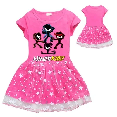 Ninja Kidz Kids Dress New Children Clothing for Girls Short Sleeve Cartoon Birthday Party Princess Dresses Summer Girls Dres