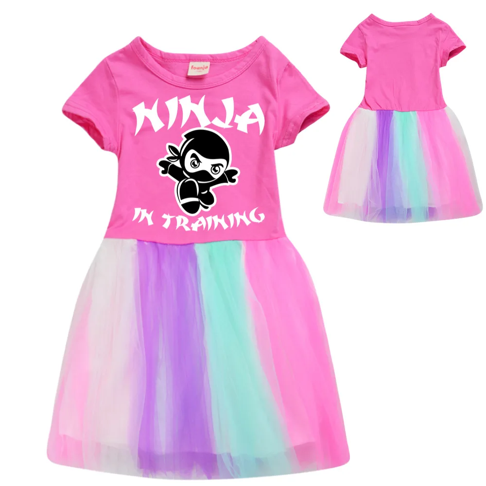 Ninja Kidz Kids Dress New Children Clothing for Girls Short Sleeve Cartoon Birthday Party Princess Dresses Summer Girls Dres