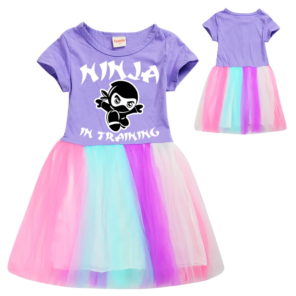 Ninja Kidz Kids Dress New Children Clothing for Girls Short Sleeve Cartoon Birthday Party Princess Dresses Summer Girls Dres