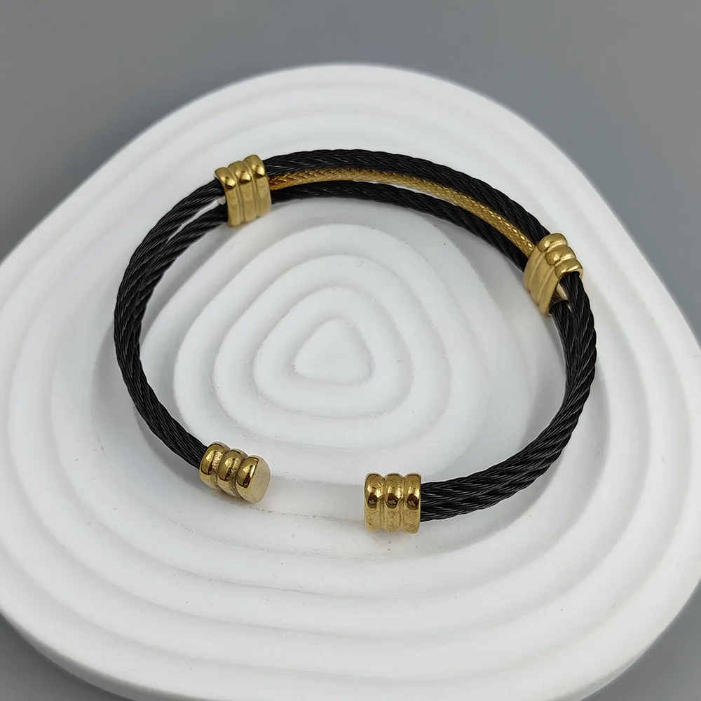 New three-layer steel wire mesh gold-plated stainless steel bracelet 18K, high quality waterproof couple bracelet, wife gift