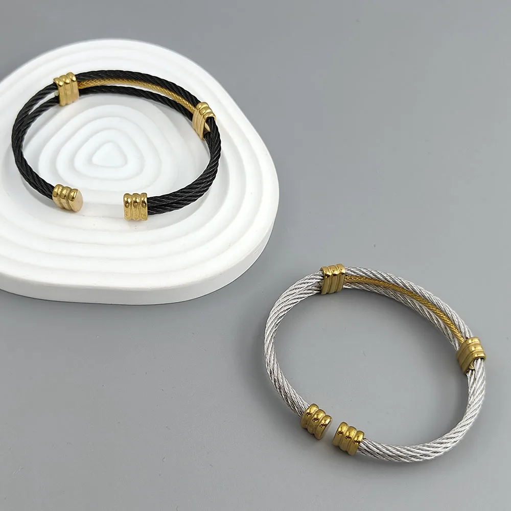 New three-layer steel wire mesh gold-plated stainless steel bracelet 18K, high quality waterproof couple bracelet, wife gift