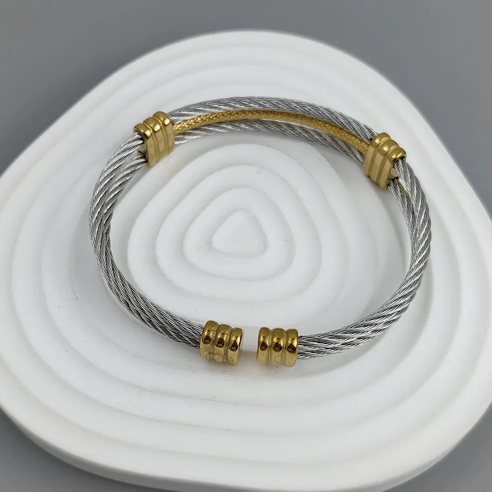 New three-layer steel wire mesh gold-plated stainless steel bracelet 18K, high quality waterproof couple bracelet, wife gift
