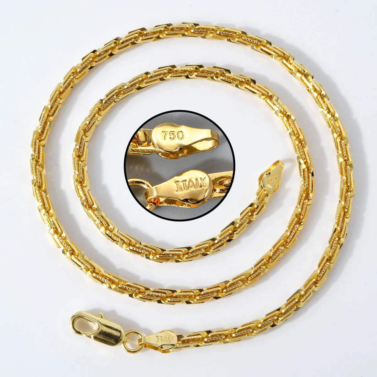 Width 4mm Italian 750 Luxury 18k Gold Plated Textured Dubai Necklace DIY Simple Jewelry Men Women Party