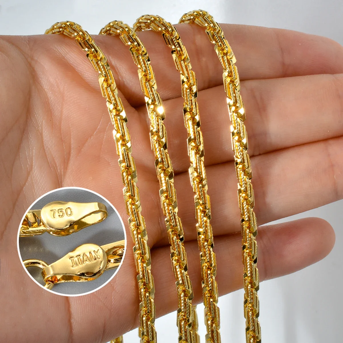 Width 4mm Italian 750 Luxury 18k Gold Plated Textured Dubai Necklace DIY Simple Jewelry Men Women Party