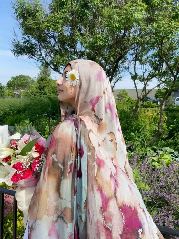1Pcs Fashion Watercolor Print Hijab Islam Ramadan Women Bohemian Soft Muslim Hijabs Foulard Femme Shawl Wrap Scarf Headscarf