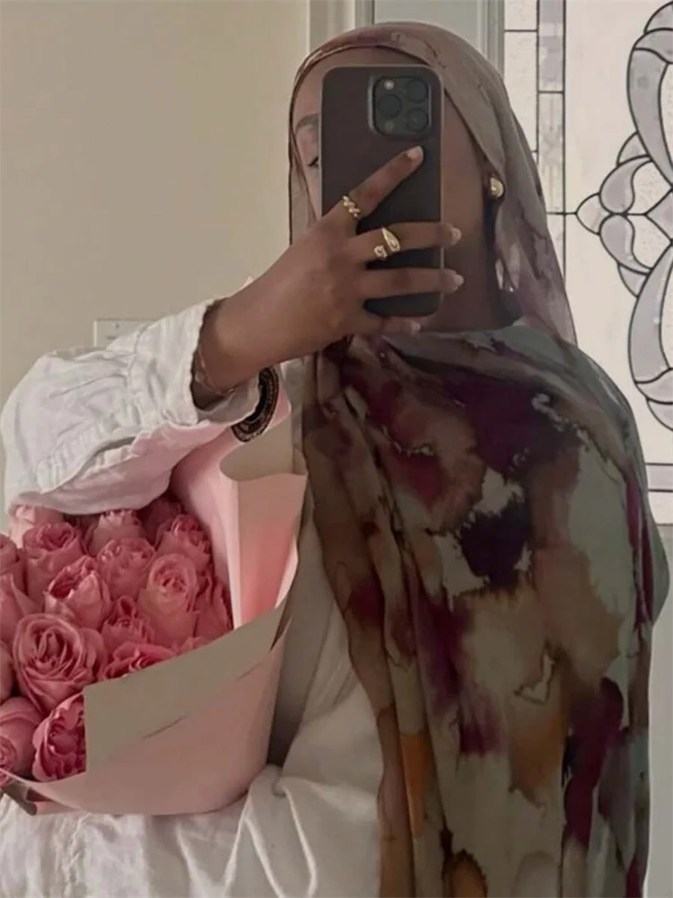 1Pcs Fashion Watercolor Print Hijab Islam Ramadan Women Bohemian Soft Muslim Hijabs Foulard Femme Shawl Wrap Scarf Headscarf