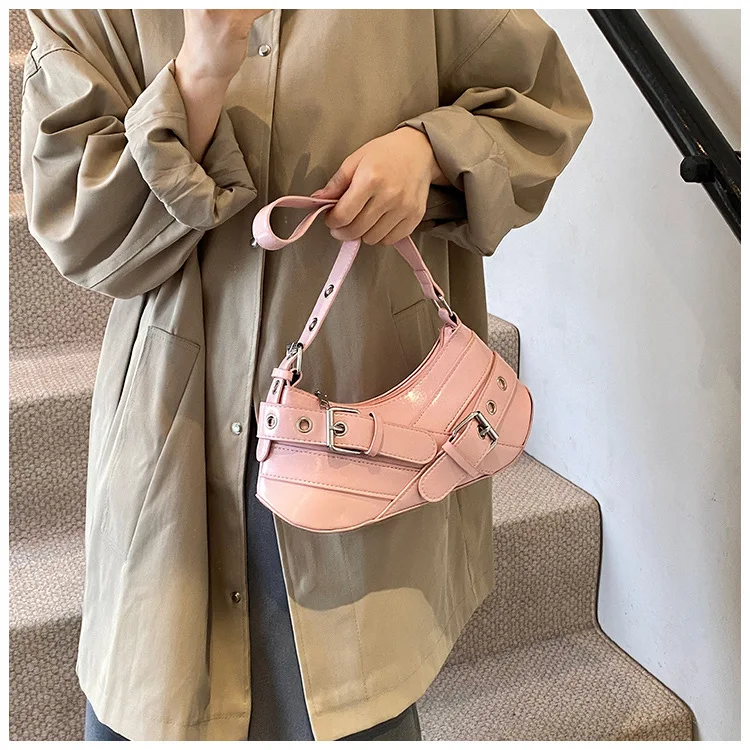 Gothic Punk Y2K Shoulder Bags for Women Fashion Pu Leather Ladies Underarm Bag Design Vintage Female Handbags Small Tote Purse