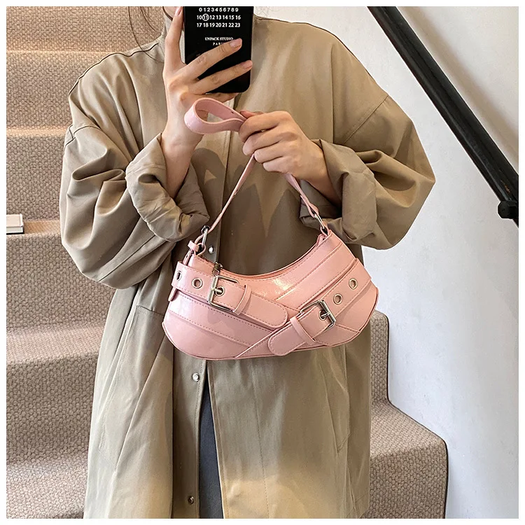 Gothic Punk Y2K Shoulder Bags for Women Fashion Pu Leather Ladies Underarm Bag Design Vintage Female Handbags Small Tote Purse