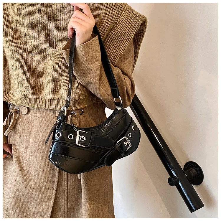 Gothic Punk Y2K Shoulder Bags for Women Fashion Pu Leather Ladies Underarm Bag Design Vintage Female Handbags Small Tote Purse