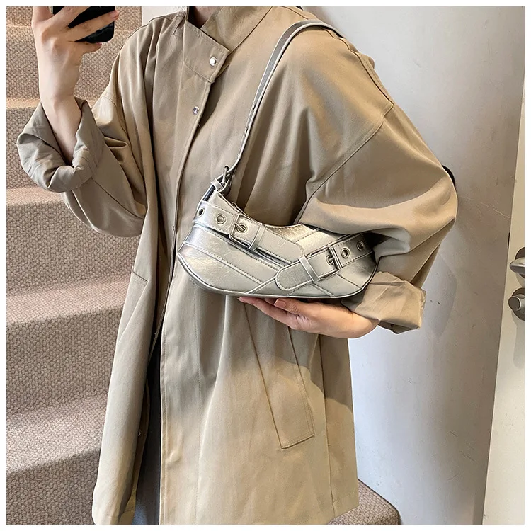 Gothic Punk Y2K Shoulder Bags for Women Fashion Pu Leather Ladies Underarm Bag Design Vintage Female Handbags Small Tote Purse