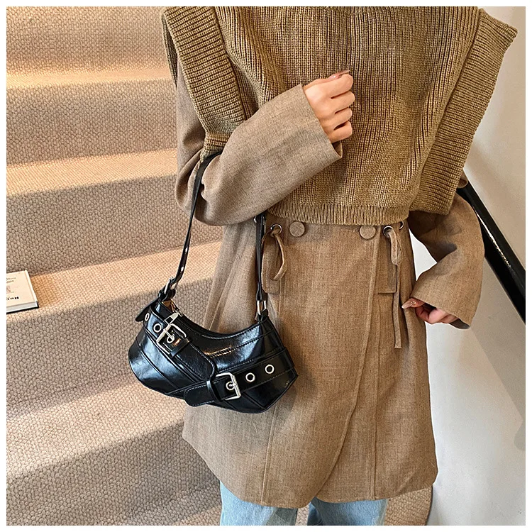 Gothic Punk Y2K Shoulder Bags for Women Fashion Pu Leather Ladies Underarm Bag Design Vintage Female Handbags Small Tote Purse