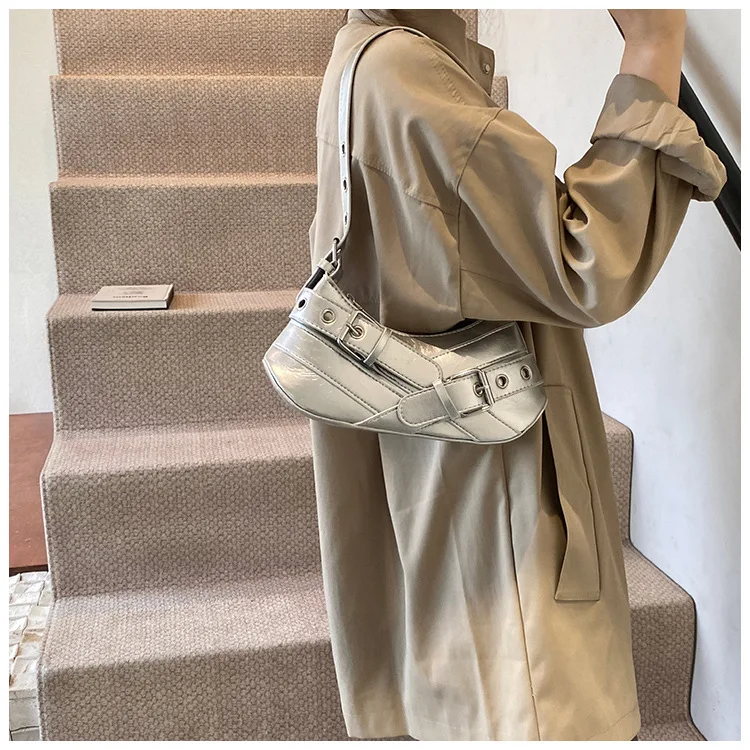Gothic Punk Y2K Shoulder Bags for Women Fashion Pu Leather Ladies Underarm Bag Design Vintage Female Handbags Small Tote Purse