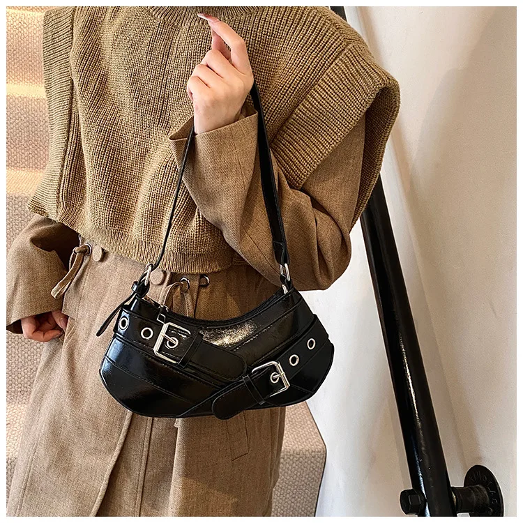 Gothic Punk Y2K Shoulder Bags for Women Fashion Pu Leather Ladies Underarm Bag Design Vintage Female Handbags Small Tote Purse